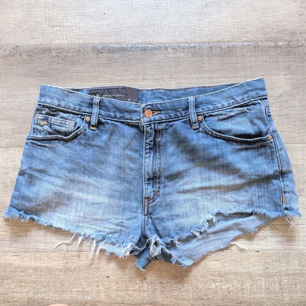 Armani Exchange Women's Size 8 Blue Denim Cutoff Shorts Raw Hem 100% Cotton